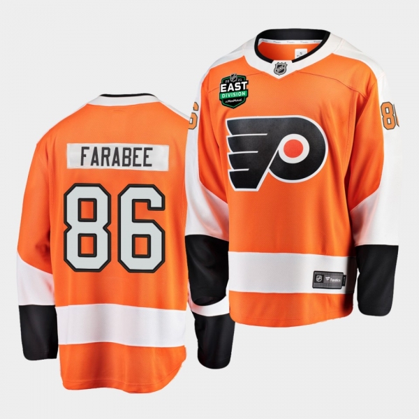 Philadelphia Flyers Joel Farabee 2021 East Division Patch Orange Jersey Home