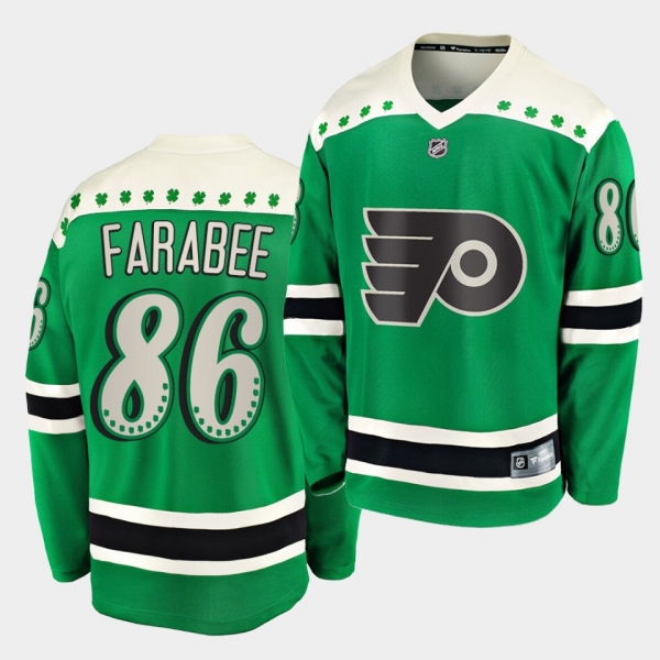 2021 St Patricks Day Joel Farabee Philadelphia Flyers 86 Green Breakaway Jersey