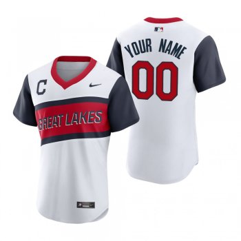 Men's Cleveland Indians Custom Nike White 2021 Little League Classic Home Authentic Jersey