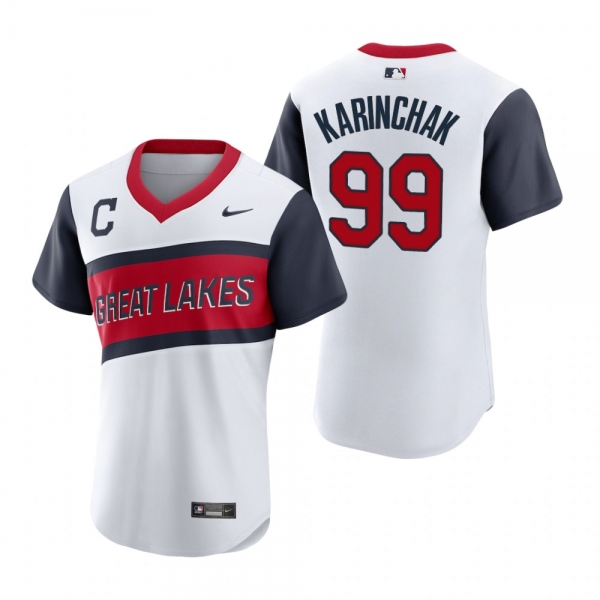 Men's Cleveland Indians James Karinchak Nike White 2021 Little League Classic Home Authentic Jersey