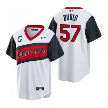 Cleveland Indians Shane Bieber Nike White 2021 Little League Classic Home Replica Jersey