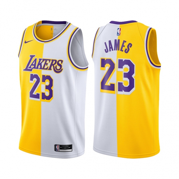 Lakers LeBron James Gold White Split Edition Jersey Big Scorer