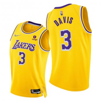 Lakers #3 Anthony Davis 2021-22 75th Diamond Anniversary Gold Jersey Icon Edition