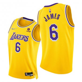 Lakers #6 LeBron James 2021-22 75th Diamond Anniversary Gold Jersey Icon Edition