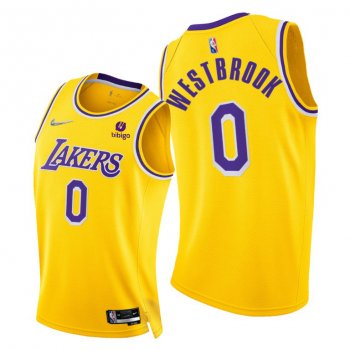 Lakers #0 Russell Westbrook 2021-22 75th Diamond Anniversary Gold Jersey Icon Edition