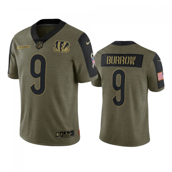 Cincinnati Bengals Joe Burrow Olive 2021 Salute To Service Limited Jersey