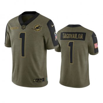 Miami Dolphins Tua Tagovailoa Olive 2021 Salute To Service Limited Jersey