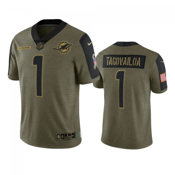 Miami Dolphins Tua Tagovailoa Olive 2021 Salute To Service Limited Jersey