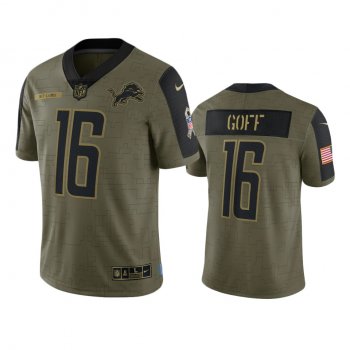 Detroit Lions Jared Goff Olive 2021 Salute To Service Limited Jersey