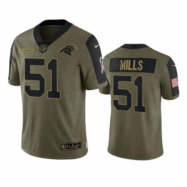 Carolina Panthers Sam Mills Olive 2021 Salute To Service Limited Jersey