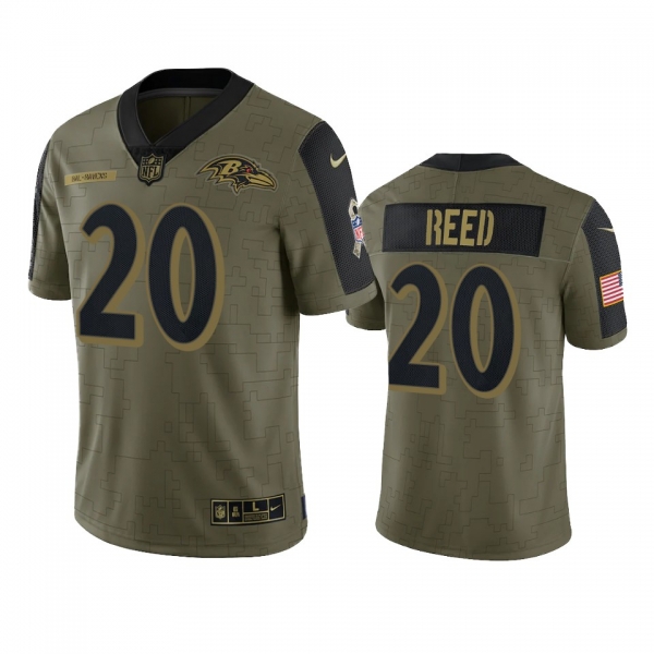 Baltimore Ravens Ed Reed Olive 2021 Salute To Service Limited Jersey