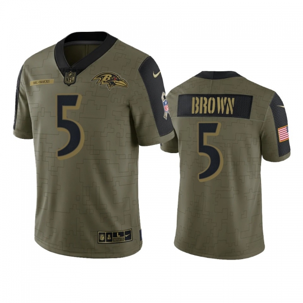 Baltimore Ravens Marquise Brown Olive 2021 Salute To Service Limited Jersey