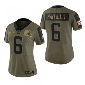 Women's Cleveland Browns Baker Mayfield Olive 2021 Salute To Service Limited Jersey