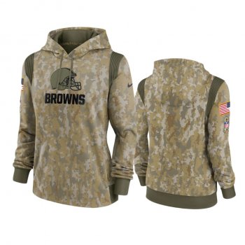 Women's Cleveland Browns Olive 2021 Salute To Service Therma Performance Hoodie