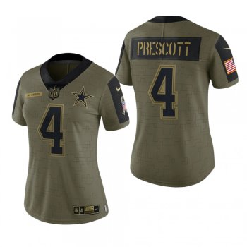 Women's Dallas Cowboys Dak Prescott Olive 2021 Salute To Service Limited Jersey