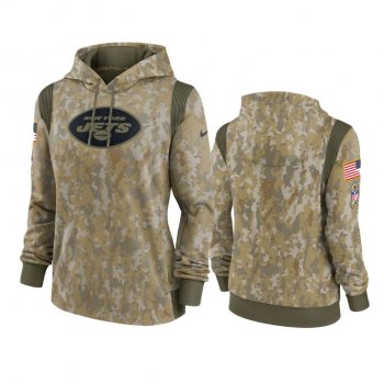 Women's New York Jets Olive 2021 Salute To Service Therma Performance Hoodie