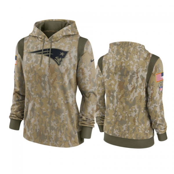 Women's New England Patriots Olive 2021 Salute To Service Therma Performance Hoodie