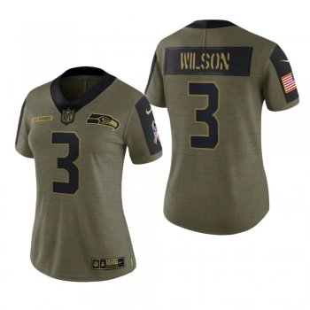 Women's Seattle Seahawks Russell Wilson Olive 2021 Salute To Service Limited Jersey