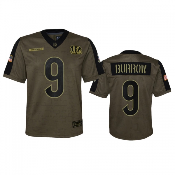 Youth Cincinnati Bengals Joe Burrow Olive 2021 Salute To Service Game Jersey