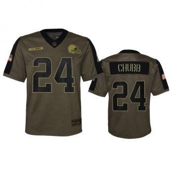 Youth Cleveland Browns Nick Chubb Olive 2021 Salute To Service Game Jersey