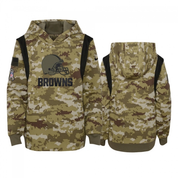 Youth Cleveland Browns Olive 2021 Salute To Service Therma Hoodie