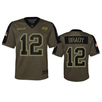 Youth Tampa Bay Buccaneers Tom Brady Olive 2021 Salute To Service Game Jersey