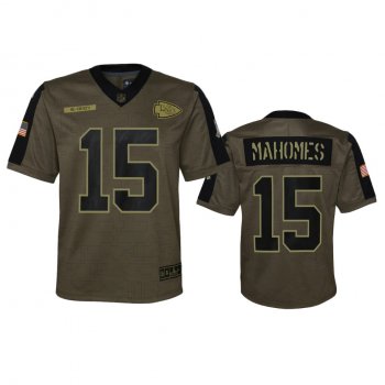 Youth Kansas City Chiefs Patrick Mahomes Olive 2021 Salute To Service Game Jersey