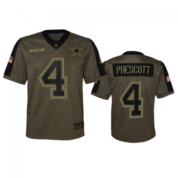 Youth Dallas Cowboys Dak Prescott Olive 2021 Salute To Service Game Jersey