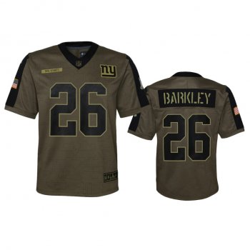 Youth New York Giants Saquon Barkley Olive 2021 Salute To Service Game Jersey