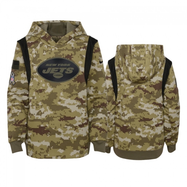 Youth New York Jets Olive 2021 Salute To Service Therma Hoodie