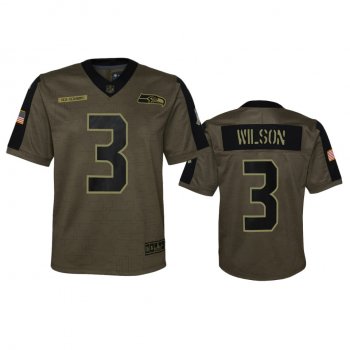 Youth Seattle Seahawks Russell Wilson Olive 2021 Salute To Service Game Jersey