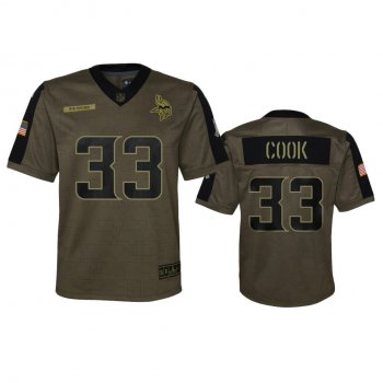 Youth Minnesota Vikings Dalvin Cook Olive 2021 Salute To Service Game Jersey