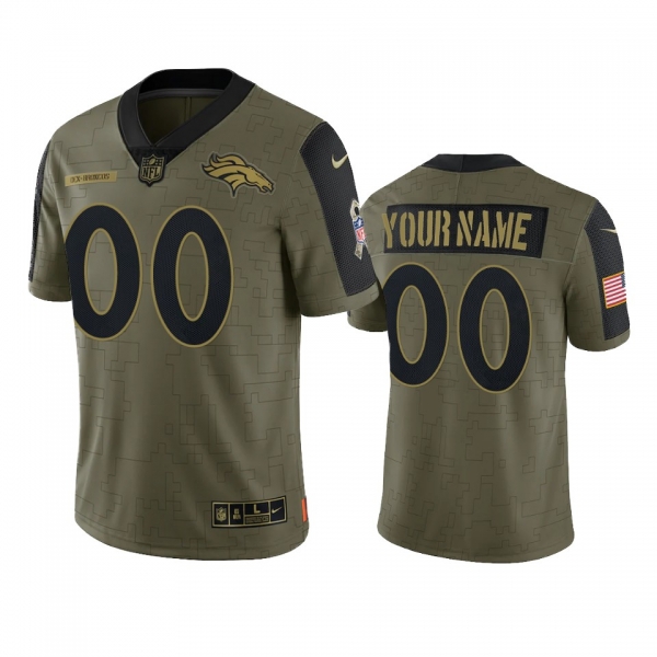 Denver Broncos Custom Olive 2021 Salute To Service Limited Jersey