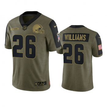 Cleveland Browns Greedy Williams Olive 2021 Salute To Service Limited Jersey