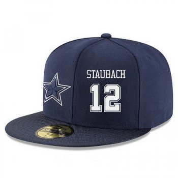 Dallas Cowboys #12 Roger Staubach Snapback Cap NFL Player Navy Blue with White Number Stitched Hat