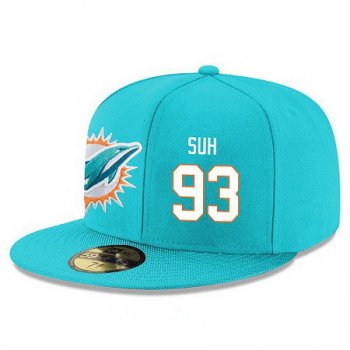 Miami Dolphins #93 Ndamukong Suh Snapback Cap NFL Player Aqua Green with White Number Stitched Hat