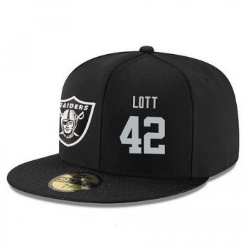 Oakland Raiders #42 Ronnie Lott Snapback Cap NFL Player Black with Silver Number Stitched Hat