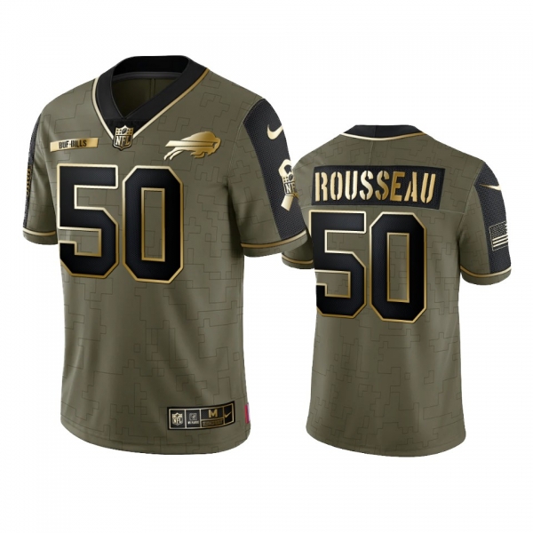 Buffalo Bills Gregory Rousseau Olive Gold 2021 Salute To Service Limited Jersey