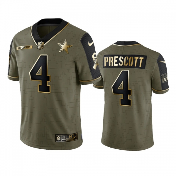 Dallas Cowboys Dak Prescott Olive Gold 2021 Salute To Service Limited Jersey