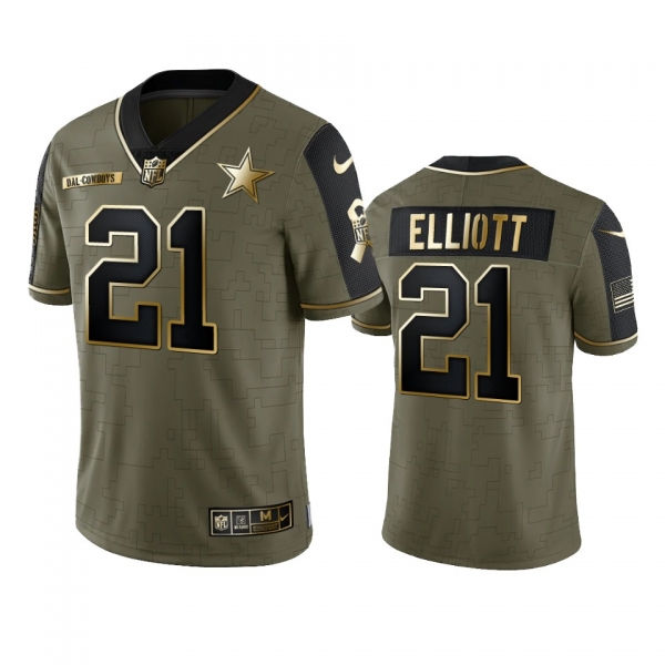 Dallas Cowboys Ezekiel Elliott Olive Gold 2021 Salute To Service Limited Jersey