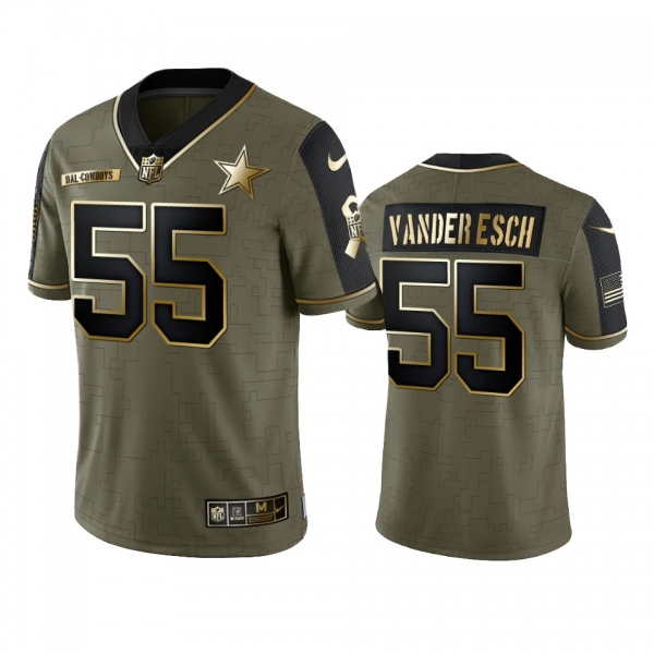 Dallas Cowboys Leighton Vander Esch Olive Gold 2021 Salute To Service Limited Jersey