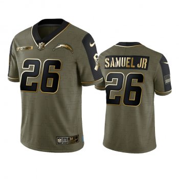 Los Angeles Chargers Asante Samuel Jr. Olive Gold 2021 Salute To Service Limited Jersey