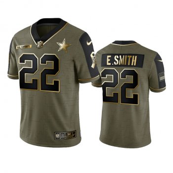 Dallas Cowboys Emmitt Smith Olive Gold 2021 Salute To Service Limited Jersey