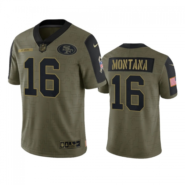 San Francisco 49ers Joe Montana Olive 2021 Salute To Service Limited Jersey