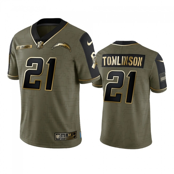 Los Angeles Chargers LaDainian Tomlinson Olive Gold 2021 Salute To Service Limited Jersey