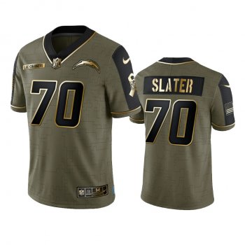 Los Angeles Chargers Rashawn Slater Olive Gold 2021 Salute To Service Limited Jersey