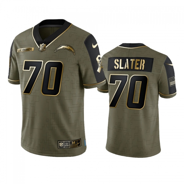 Los Angeles Chargers Rashawn Slater Olive Gold 2021 Salute To Service Limited Jersey