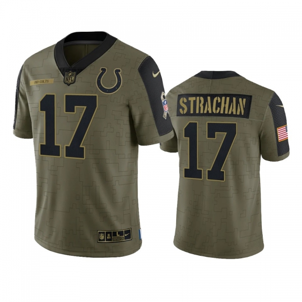 Indianapolis Colts Mike Strachan Olive 2021 Salute To Service Limited Jersey