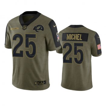 Los Angeles Rams Sony Michel Olive 2021 Salute To Service Limited Jersey