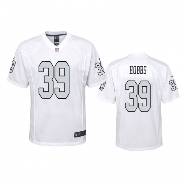 Youth Las Vegas Raiders Nate Hobbs White Color Rush Game Jersey